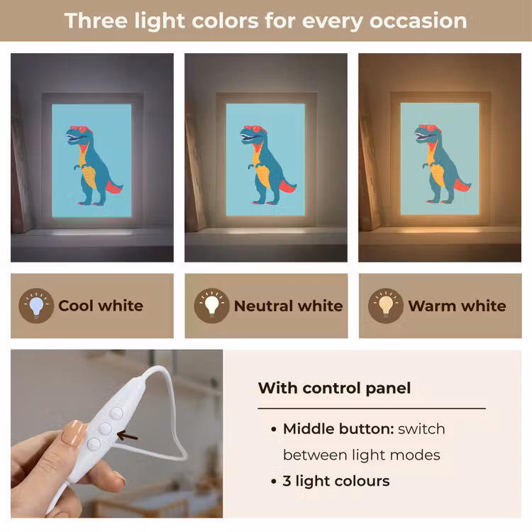 Dinosaurus - Blauw - Zonnebril Light Box met kabel (Kinderlampje) klein -USP_lichtkleurEN