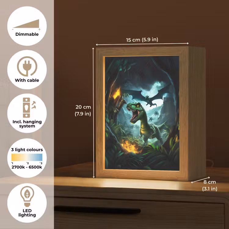 Dinosaurus - Draak - Jungle - Groen Light Box met kabel (Kinderlampje) klein -USP_EN