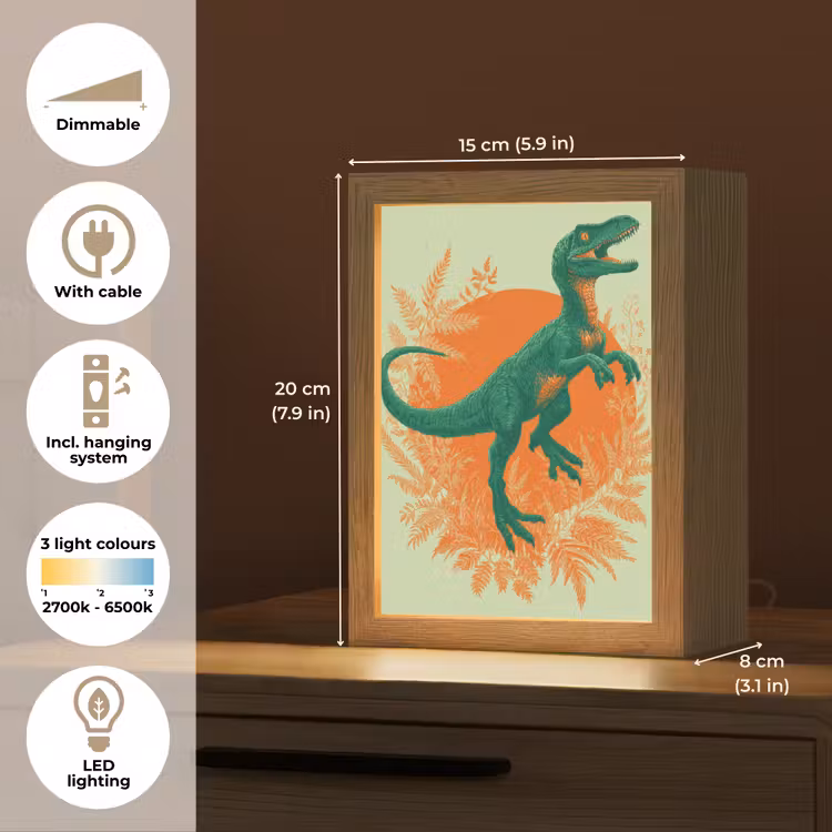 Dinosaurus - Groen - Planten - Cirkel Light Box met kabel (Kinderlampje) klein -USP_EN