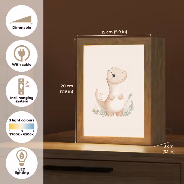 Dinosaurus - Bladeren - Pastel Light Box met kabel (Kinderlampje) klein -USP_EN