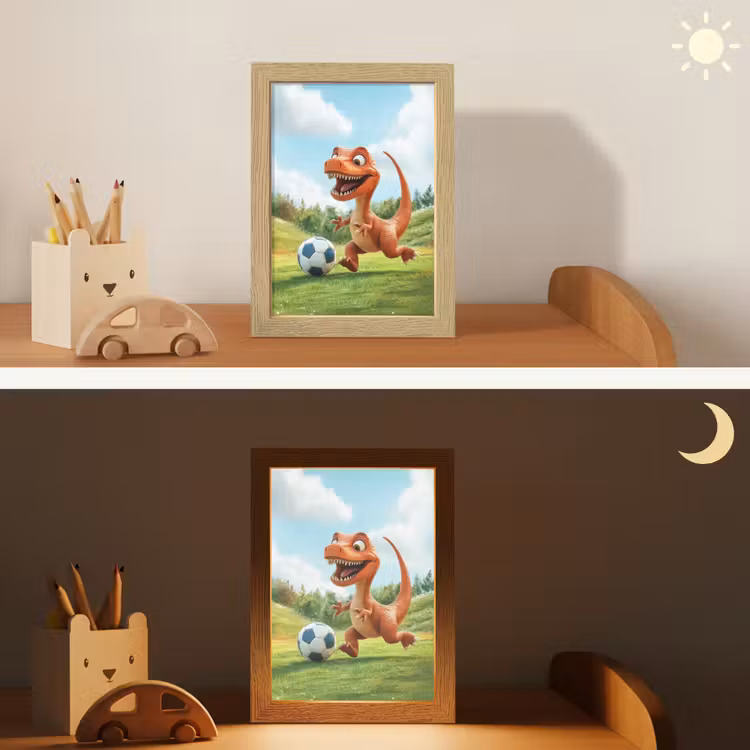 Dinosaurus - Oranje - Cartoon - Voetbal Light Box met kabel klein -sfeer3_kind
