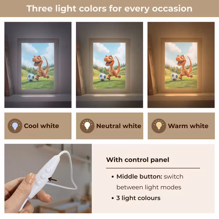 Dinosaurus - Oranje - Cartoon - Voetbal Light Box met kabel (Kinderlampje) klein -USP_lichtkleurEN