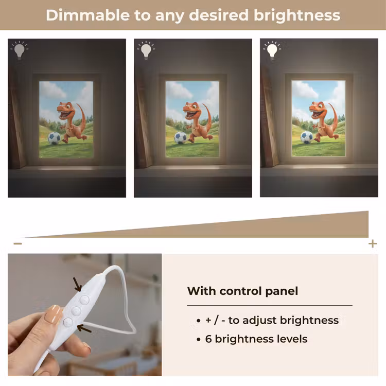 Dinosaurus - Oranje - Cartoon - Voetbal Light Box met kabel (Kinderlampje) klein -USP_dimbaarEN