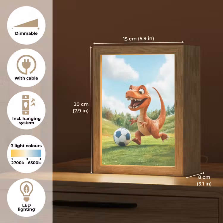 Dinosaurus - Oranje - Cartoon - Voetbal Light Box met kabel (Kinderlampje) klein -USP_EN