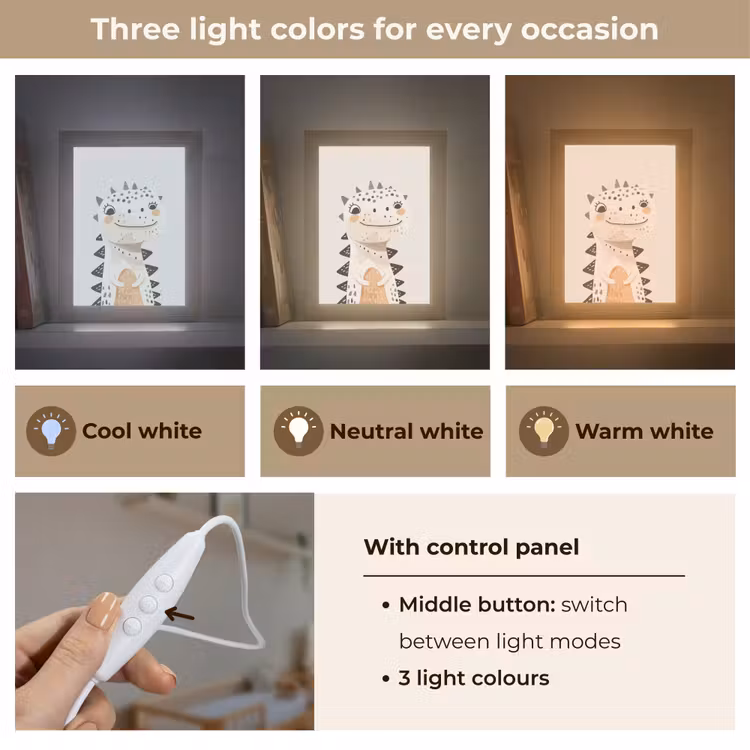 Dinosaurus - Pastel kleuren Light Box met kabel (Kinderlampje) klein -USP_lichtkleurEN