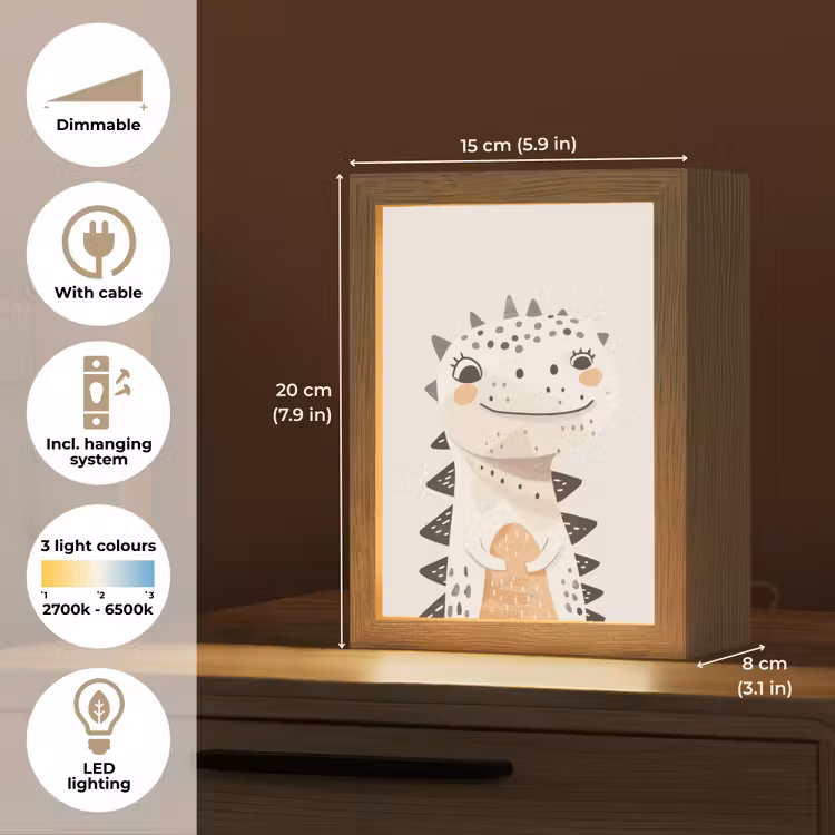 Dinosaurus - Pastel kleuren Light Box met kabel (Kinderlampje) klein -USP_EN