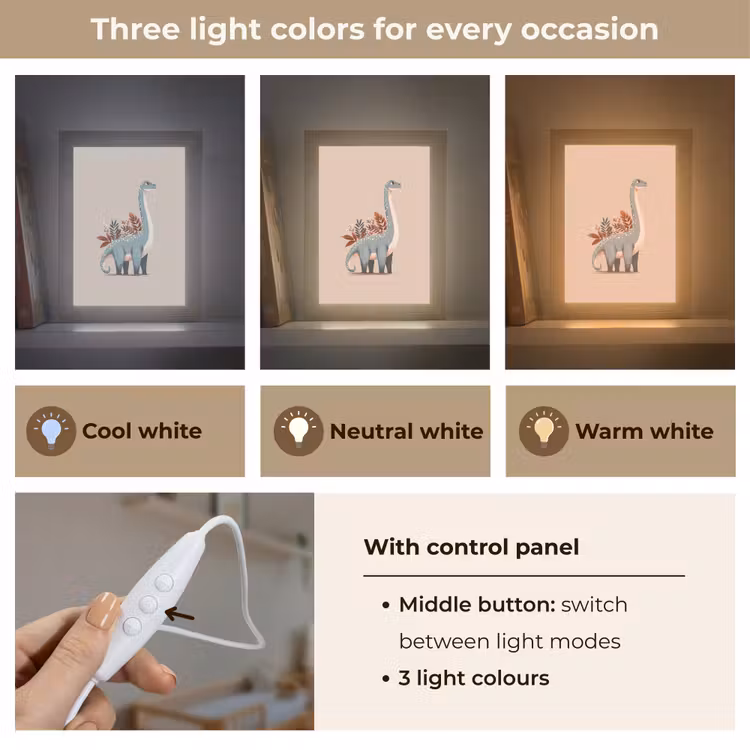 Dinosaurus - Planten - Beige Light Box met kabel (Kinderlampje) klein -USP_lichtkleurEN