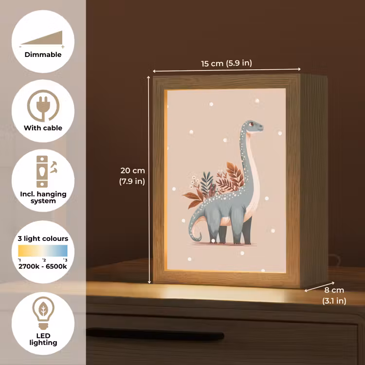 Dinosaurus - Planten - Beige - Stippen Light Box met kabel (Kinderlampje) klein -USP_EN