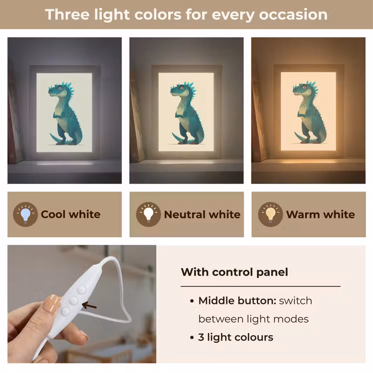 Dinosaurus - Turquoise - Stekels Light Box met kabel (Kinderlampje) klein -USP_lichtkleurEN