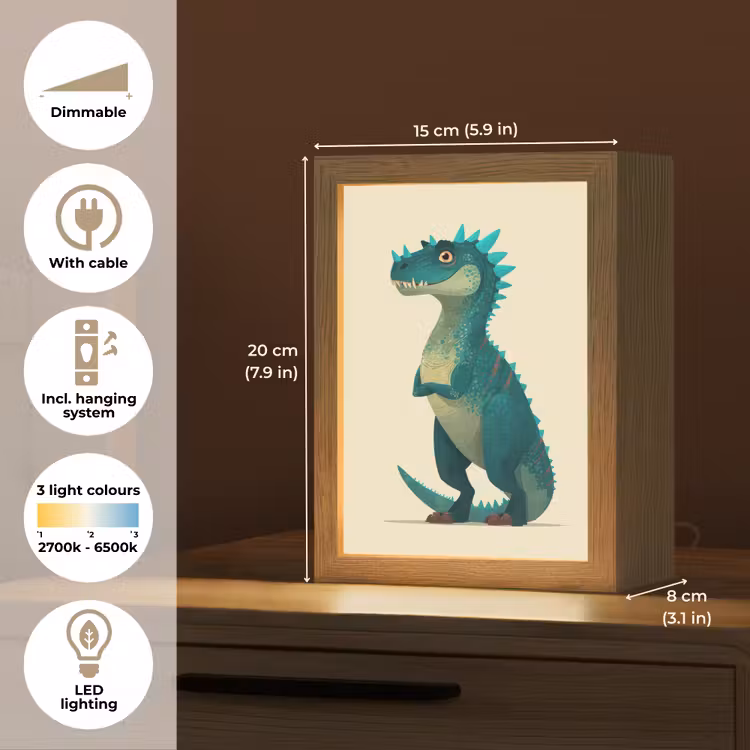 Dinosaurus - Turquoise - Stekels Light Box met kabel (Kinderlampje) klein -USP_EN