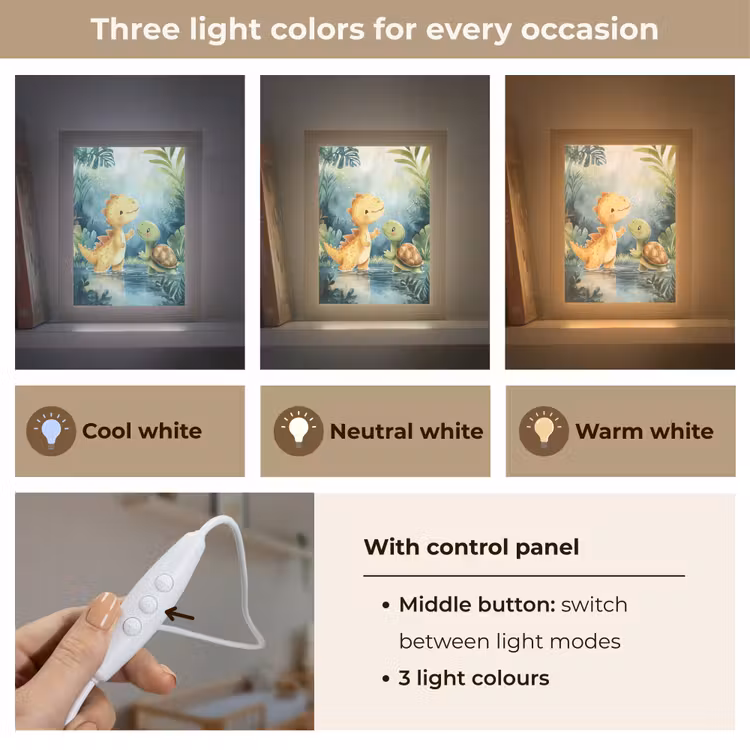 Dinosaurus - Schildpad - Illustratie - Aquarel Light Box met kabel (Kinderlampje) klein -USP_lichtkleurEN