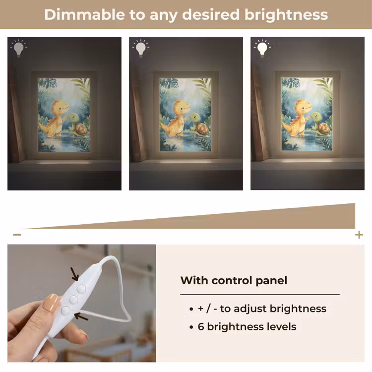 Dinosaurus - Schildpad - Illustratie - Aquarel Light Box met kabel (Kinderlampje) klein -USP_dimbaarEN
