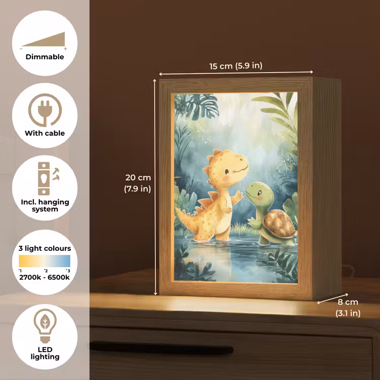 Dinosaurus - Schildpad - Illustratie - Aquarel Light Box met kabel (Kinderlampje) klein -USP_EN