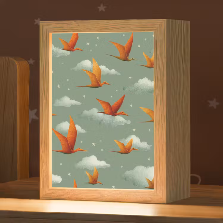 Dinosaurussen - Wolken - Sterren - Oranje Light Box met kabel klein -zzz_3d_website