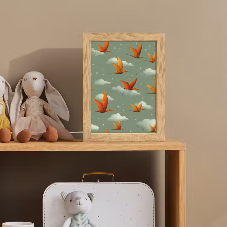 Dinosaurussen - Wolken - Sterren - Oranje Light Box met kabel klein -sfeer2_kind
