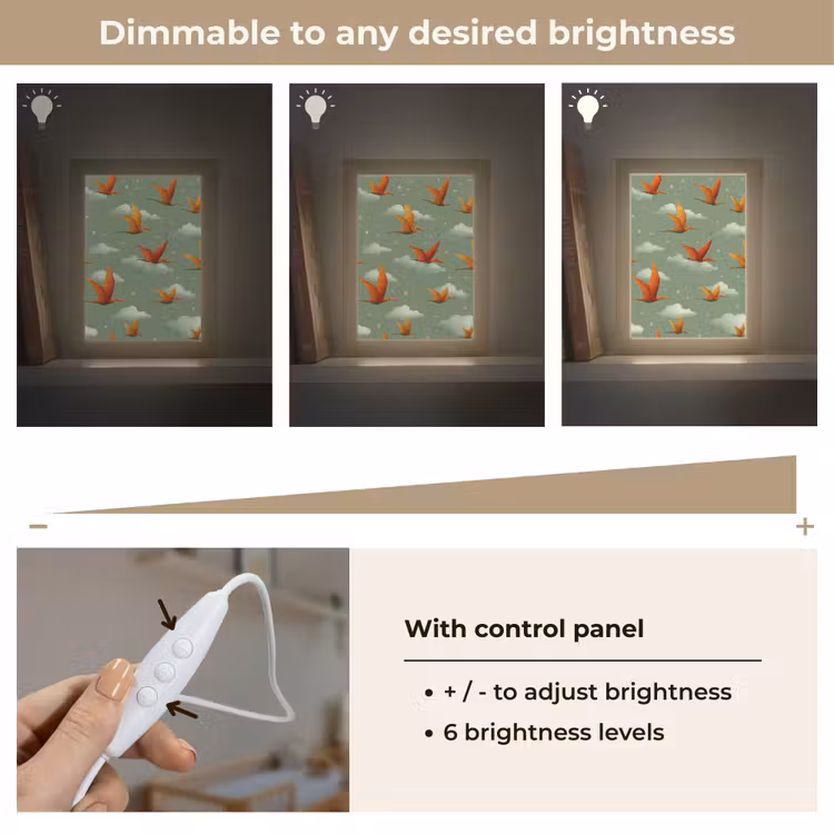 Dinosaurussen - Wolken - Sterren - Oranje Light Box met kabel (Kinderlampje) klein -USP_dimbaarEN