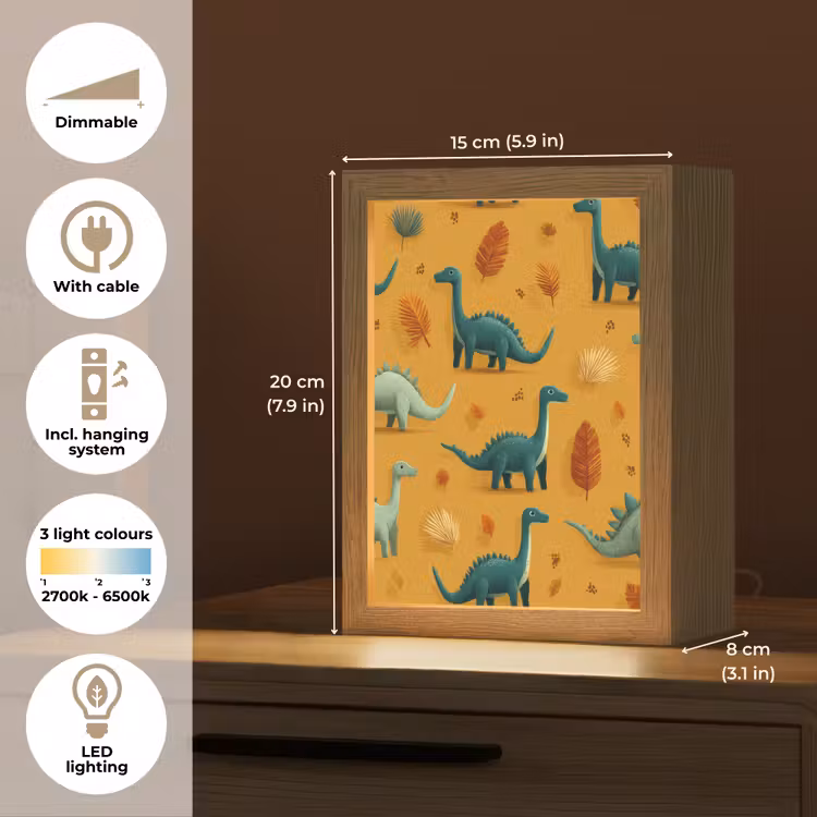 Dinosaurussen - Stekels - Herfstbladeren - Bruin Light Box met kabel (Kinderlampje) klein -USP_EN