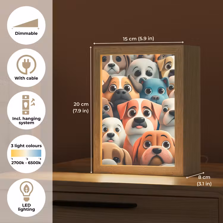 Hond - Dieren - Patronen - Bruin - Meiden - Jongens Light Box met kabel (Kinderlampje) klein -USP_EN