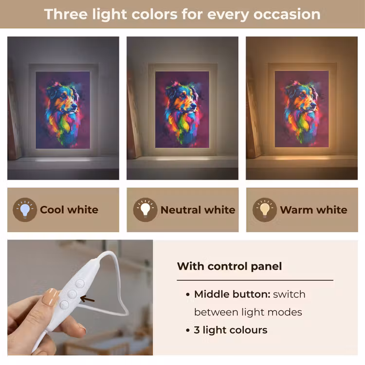 Hond - Kleurrijk - Dier - Dierenhoofd Light Box met kabel (Kinderlampje) klein -USP_lichtkleurEN