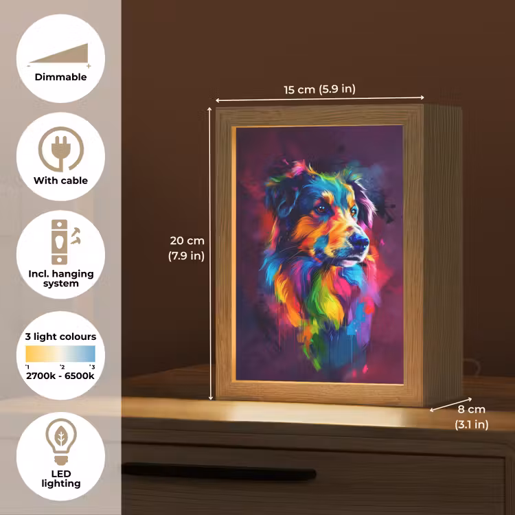 Hond - Kleurrijk - Dier - Dierenhoofd Light Box met kabel (Kinderlampje) klein -USP_EN