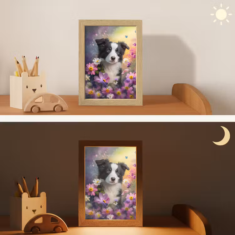 Hond - Bloemen - Natuur - Puppy - Bordercollie Light Box met kabel klein -sfeer3_kind