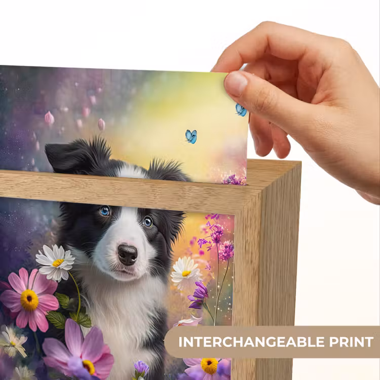 Hond - Bloemen - Natuur - Puppy - Bordercollie Light Box met kabel (Kinderlampje) klein -USP_websiteprintEN