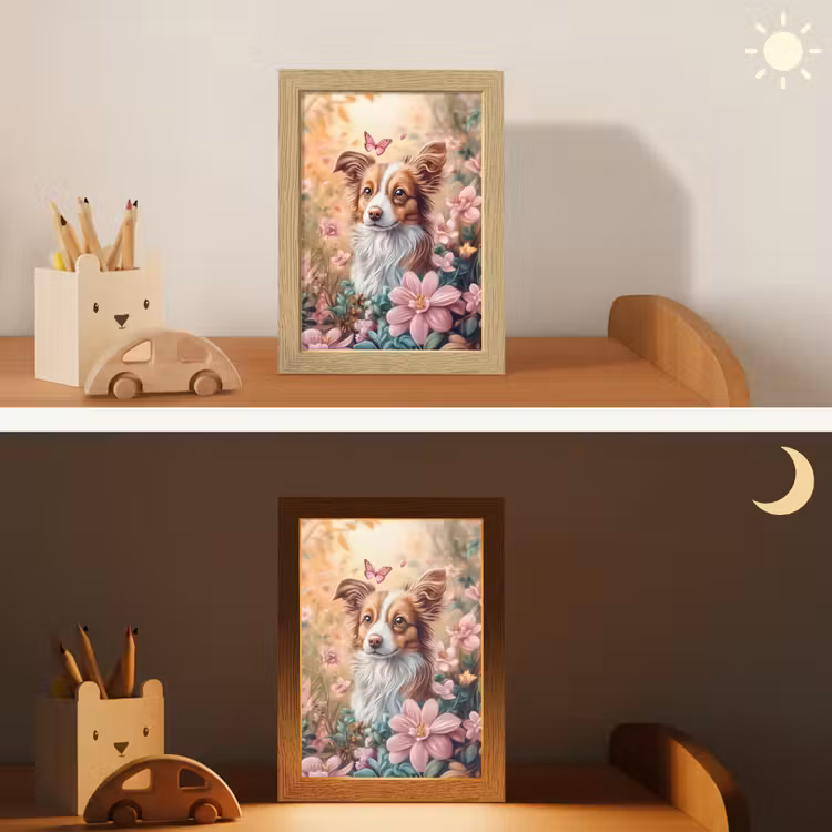 Hond - Bloemen - Roze Light Box met kabel klein -sfeer3_kind