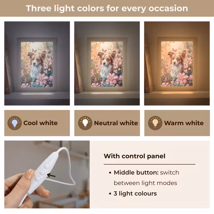 Hond - Bloemen - Roze Light Box met kabel (Kinderlampje) klein -USP_lichtkleurEN