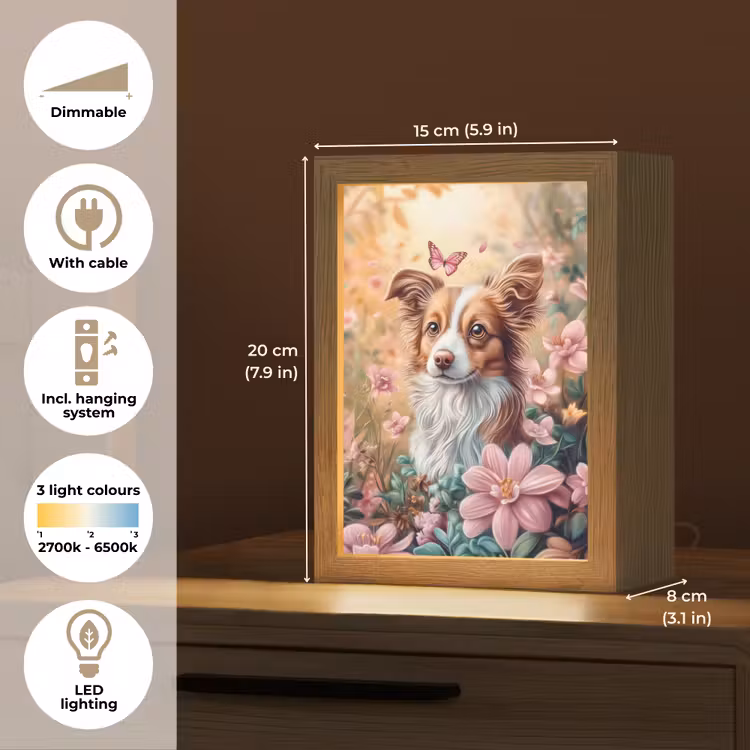 Hond - Bloemen - Roze Light Box met kabel (Kinderlampje) klein -USP_EN