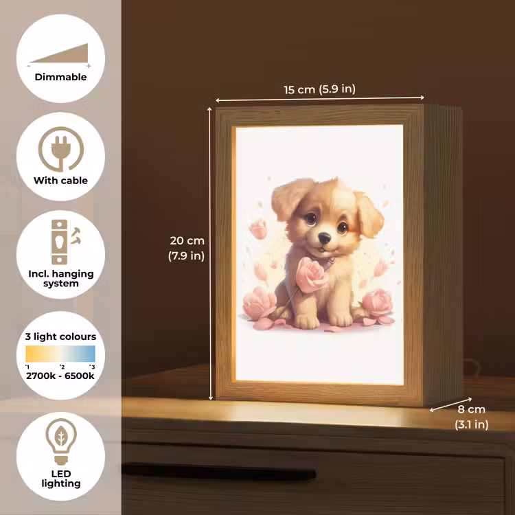 Hond - Bloemen - Roze - Meisjes - Kind Light Box met kabel (Kinderlampje) klein -USP_EN