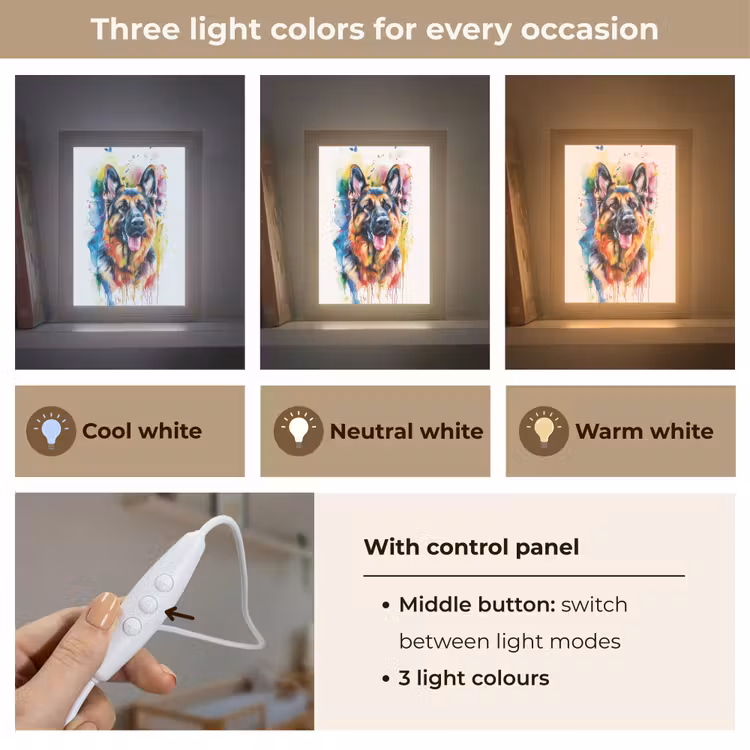 Hond - Verf - Dieren - Kleurrijk - Duitse Herder Light Box met kabel (Kinderlampje) klein -USP_lichtkleurEN
