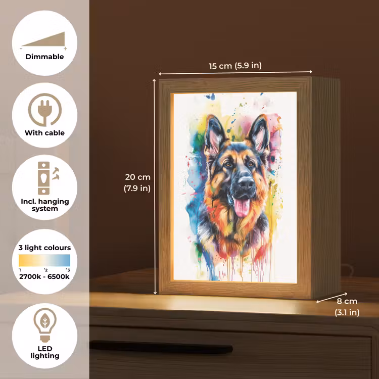 Hond - Verf - Dieren - Kleurrijk - Duitse Herder Light Box met kabel (Kinderlampje) klein -USP_EN