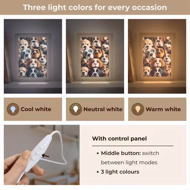 Hond - Patronen - Dieren - Bruin - Meisje - Jongen Light Box met kabel (Kinderlampje) klein -USP_lichtkleurEN