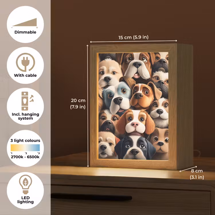 Hond - Patronen - Dieren - Bruin - Meisje - Jongen Light Box met kabel (Kinderlampje) klein -USP_EN