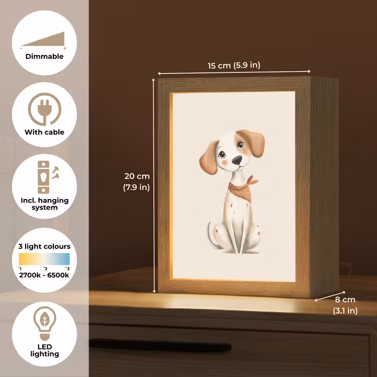 Hond - Pup - Beige Light Box met kabel (Kinderlampje) klein -USP_EN