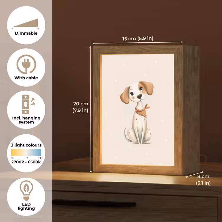Hond - Pup - Beige - Stippen Light Box met kabel (Kinderlampje) klein -USP_EN