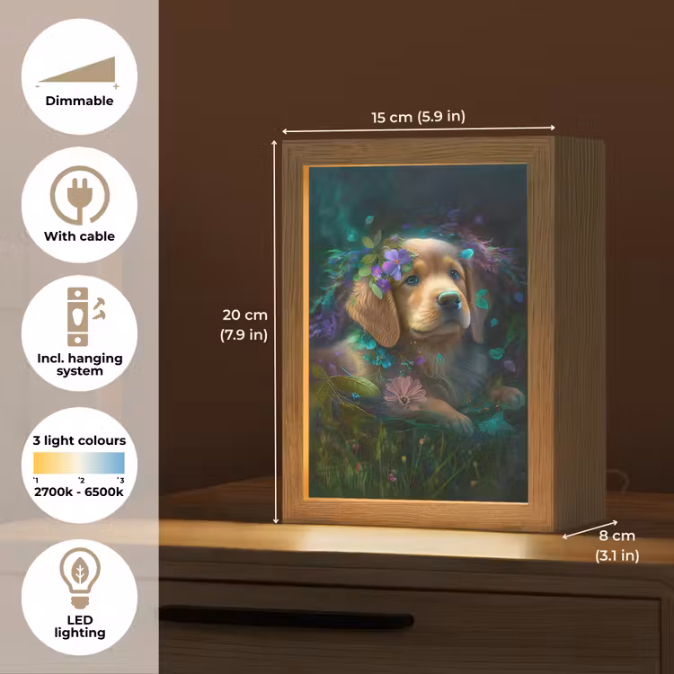 Hond - Puppy - Bloemen - Natuur - Golden retriever Light Box met kabel (Kinderlampje) klein -USP_EN