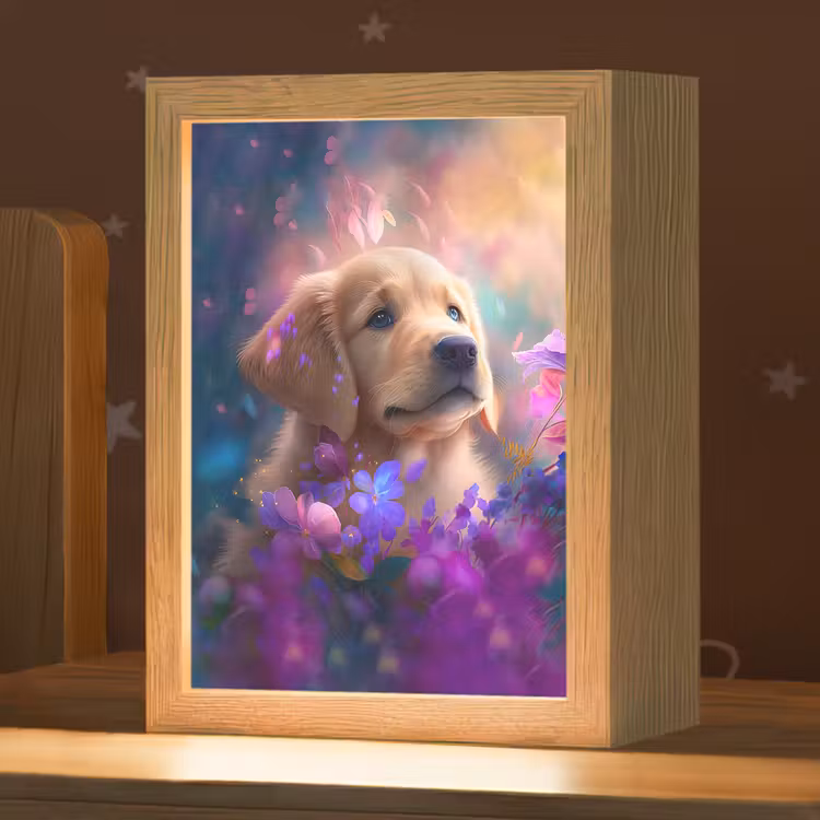 Hond - Puppy - Zon - Bloemen - Golden retriever Light Box met kabel klein -zzz_3d_website