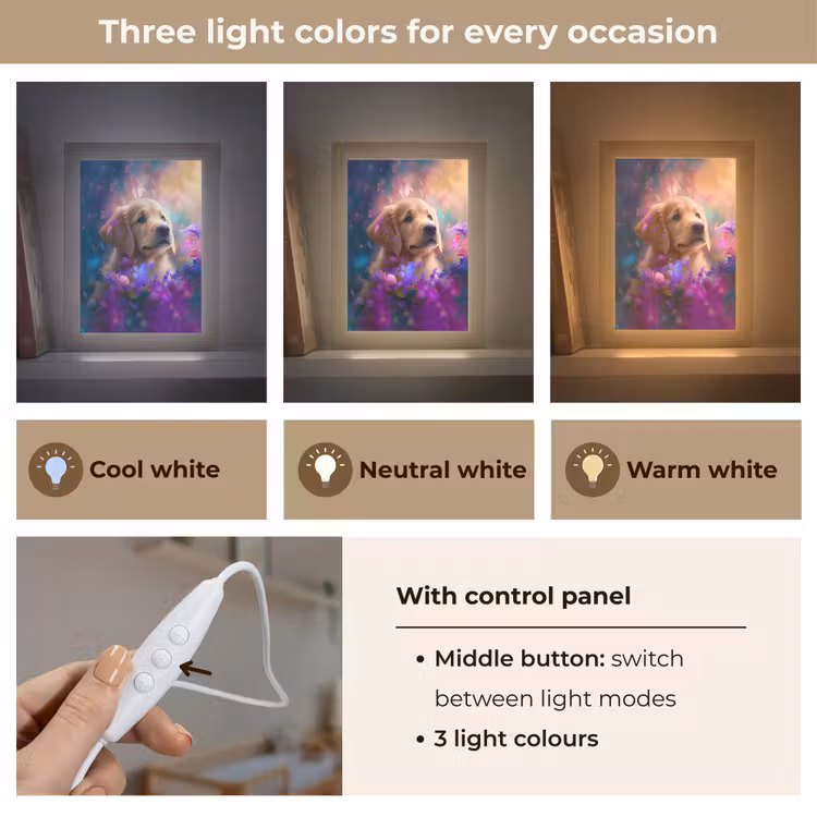 Hond - Puppy - Zon - Bloemen - Golden retriever Light Box met kabel (Kinderlampje) klein -USP_lichtkleurEN