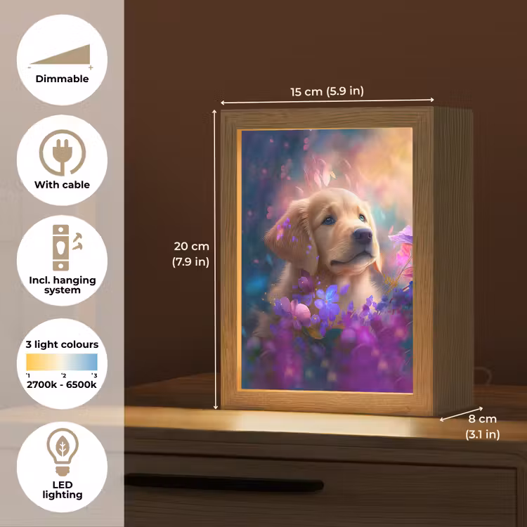 Hond - Puppy - Zon - Bloemen - Golden retriever Light Box met kabel (Kinderlampje) klein -USP_EN