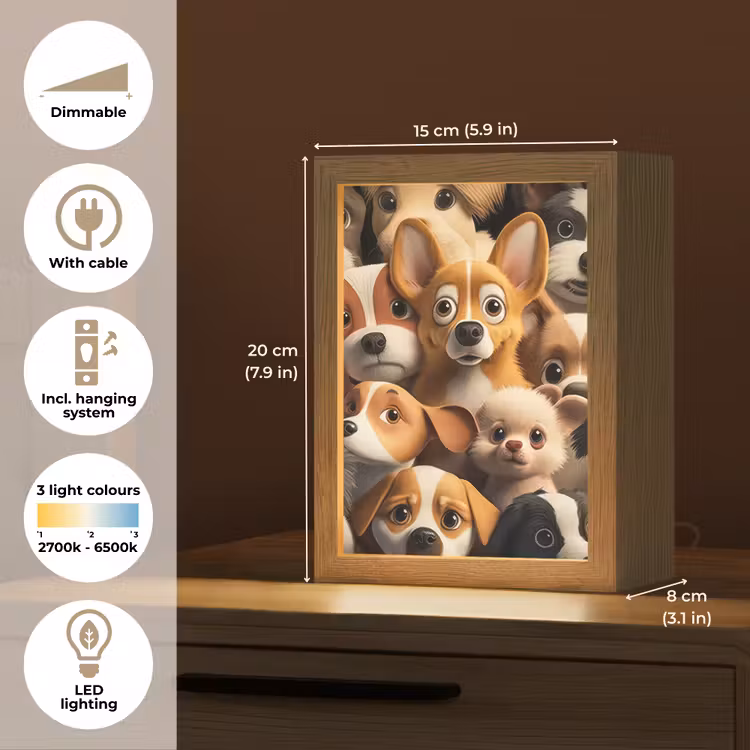 Honden - Dieren - Bruin - Zwart - Patronen - Kind Light Box met kabel (Kinderlampje) klein -USP_EN