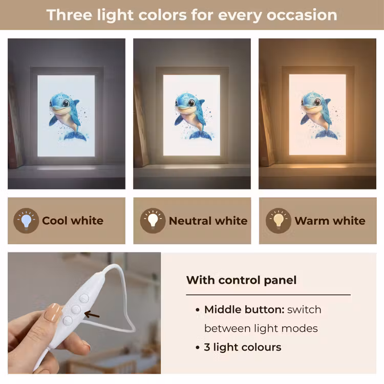 Dolfijn - Blauw - Water - Druppels Light Box met kabel (Kinderlampje) klein -USP_lichtkleurEN