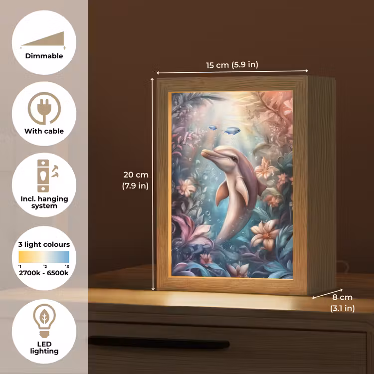 Dolfijn - Vissen - Onderwaterwereld - Bloemen Light Box met kabel (Kinderlampje) klein -USP_EN