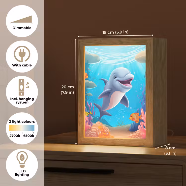 Dolfijn - Zeedieren - Onderwater - Kinderen - Meisjes Light Box met kabel (Kinderlampje) klein -USP_EN