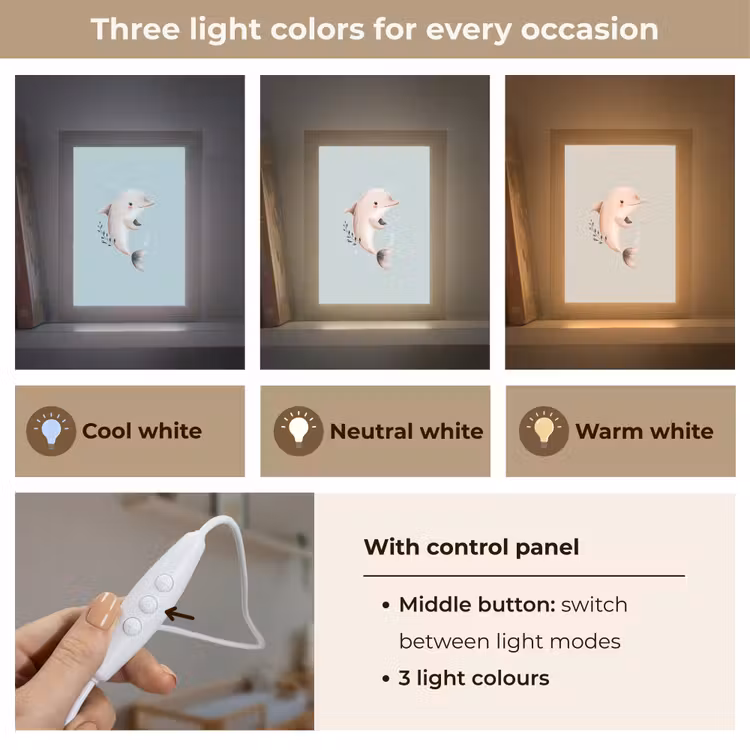 Dolfijn - Zeewier - Grijs Light Box met kabel (Kinderlampje) klein -USP_lichtkleurEN