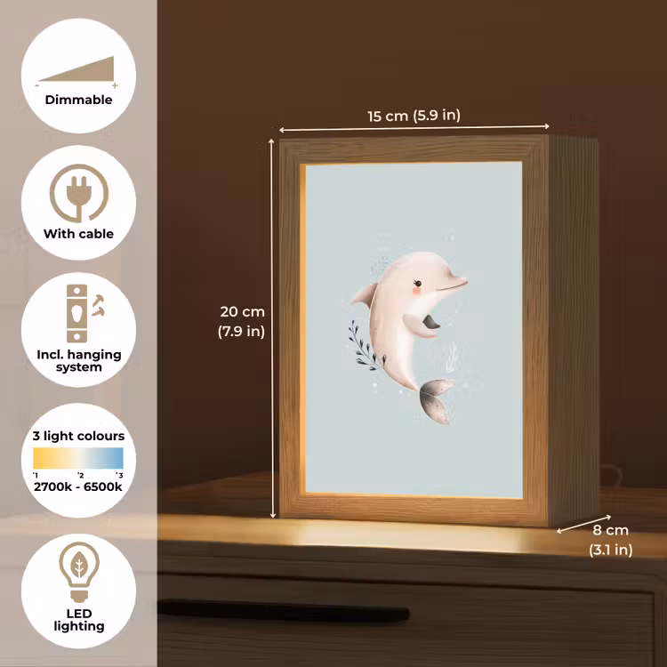 Dolfijn - Zeewier - Grijs Light Box met kabel (Kinderlampje) klein -USP_EN