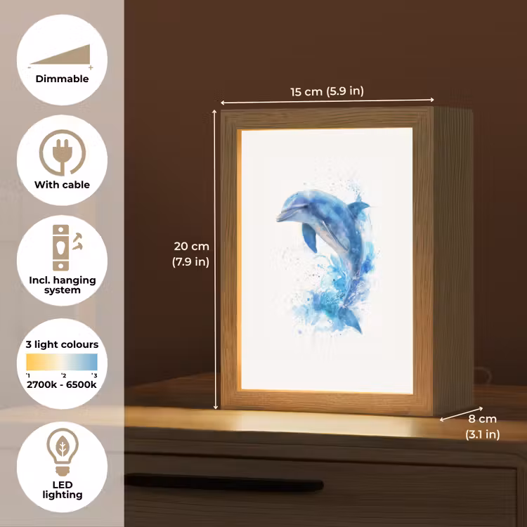 Dolfijn - Water - Blauw Light Box met kabel (Kinderlampje) klein -USP_EN