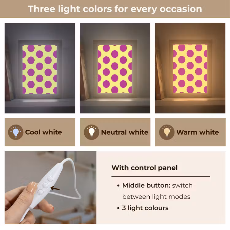 Dots - Klassiek - Geel Light Box met kabel (Kinderlampje) klein 904 -USP_lichtkleurEN