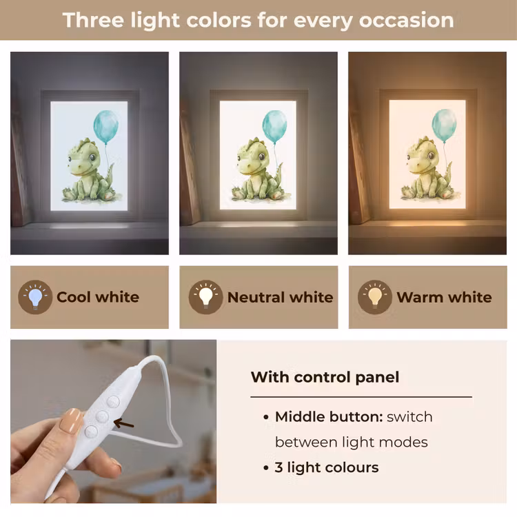 Draak - Baby dier - Blauwe ballon Light Box met kabel (Kinderlampje) klein -USP_lichtkleurEN