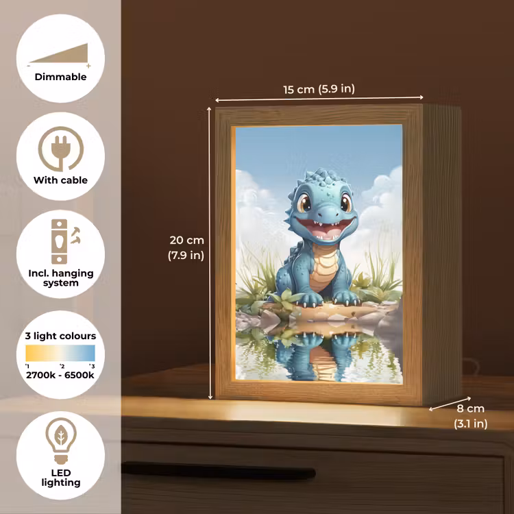 Draak - Blauw - Jongens - Kinderen Light Box met kabel (Kinderlampje) klein -USP_EN